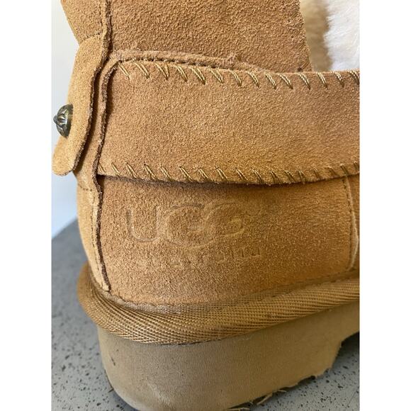 UGG “Mckay” Chestnut Suede Sheepskin Ankle Mini Boots Booties Size 6 Women NEW - Picture 2 of 13
